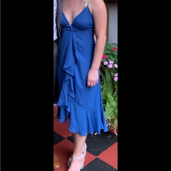 Lulu’s Manhattan Moment Blue Ruffled Midi Wrap Dress - Picture 7 of 7